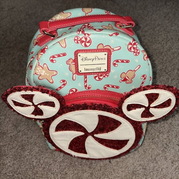 2022 Disney Parks Christmas Holiday Peppermint Candy Cane Loungefly Backpack Bag - Picture 2 of 14